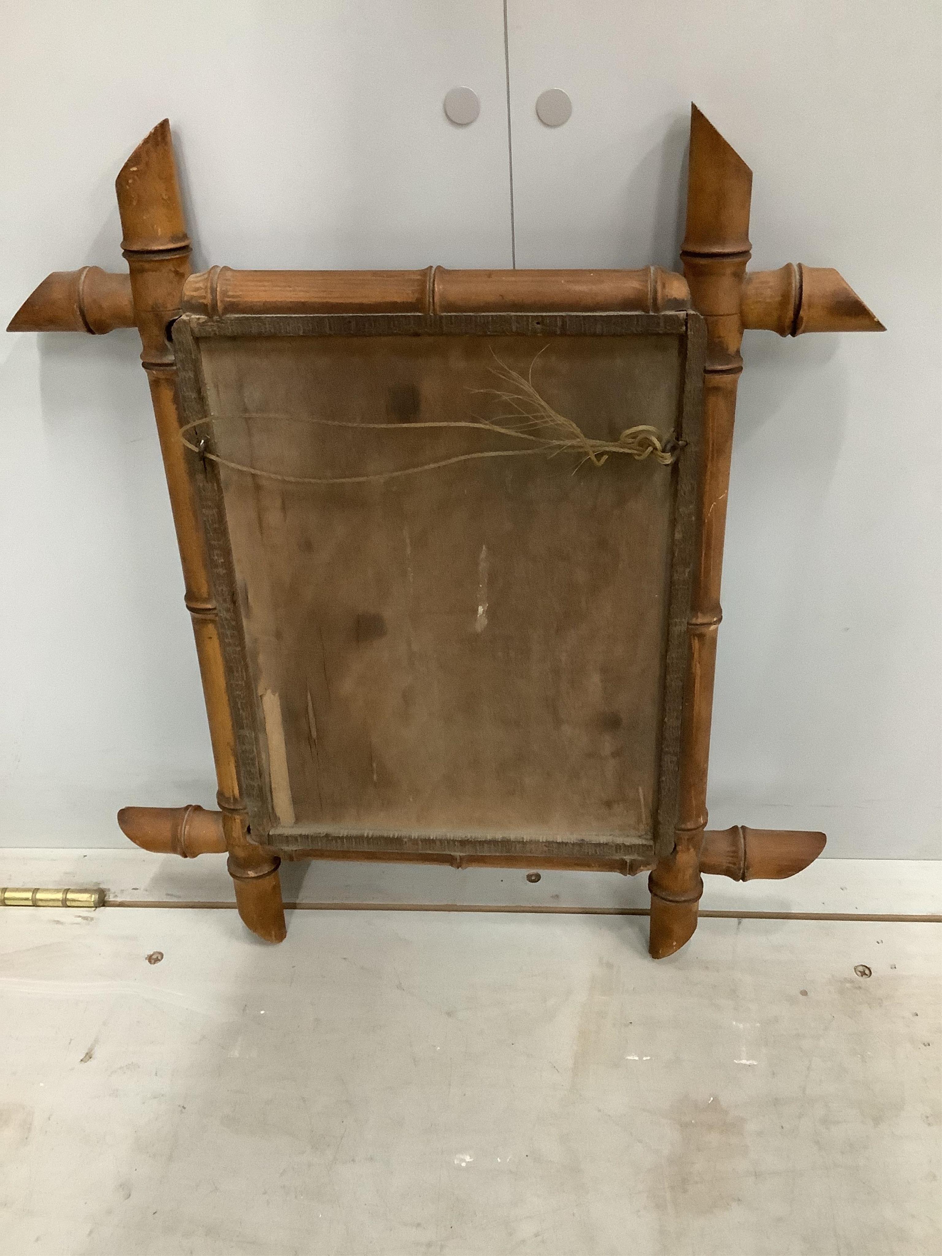 Two late 19th century French rectangular simulated bamboo wall mirrors, larger width 45cm, height 63cm. Condition - fair